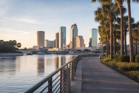Photoreal editorial Tampa scene for The Best Time to Visit Tampa, Without Pretending Summer Is Easy