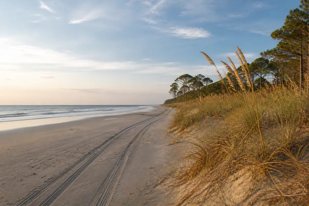 Quiet Hilton Head beach and sea oats in early morning light