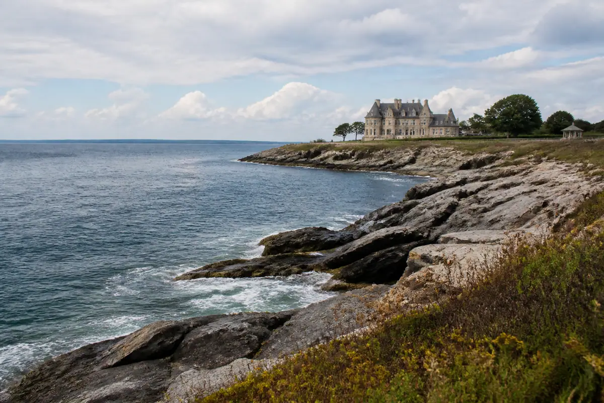 Photoreal Newport Cliff Walk and Atlantic coast travel editorial image