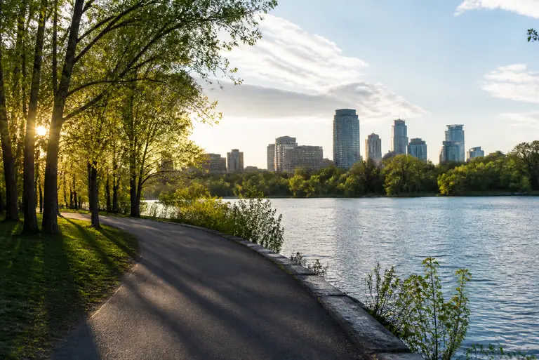 Photoreal Minneapolis lake path in late afternoon