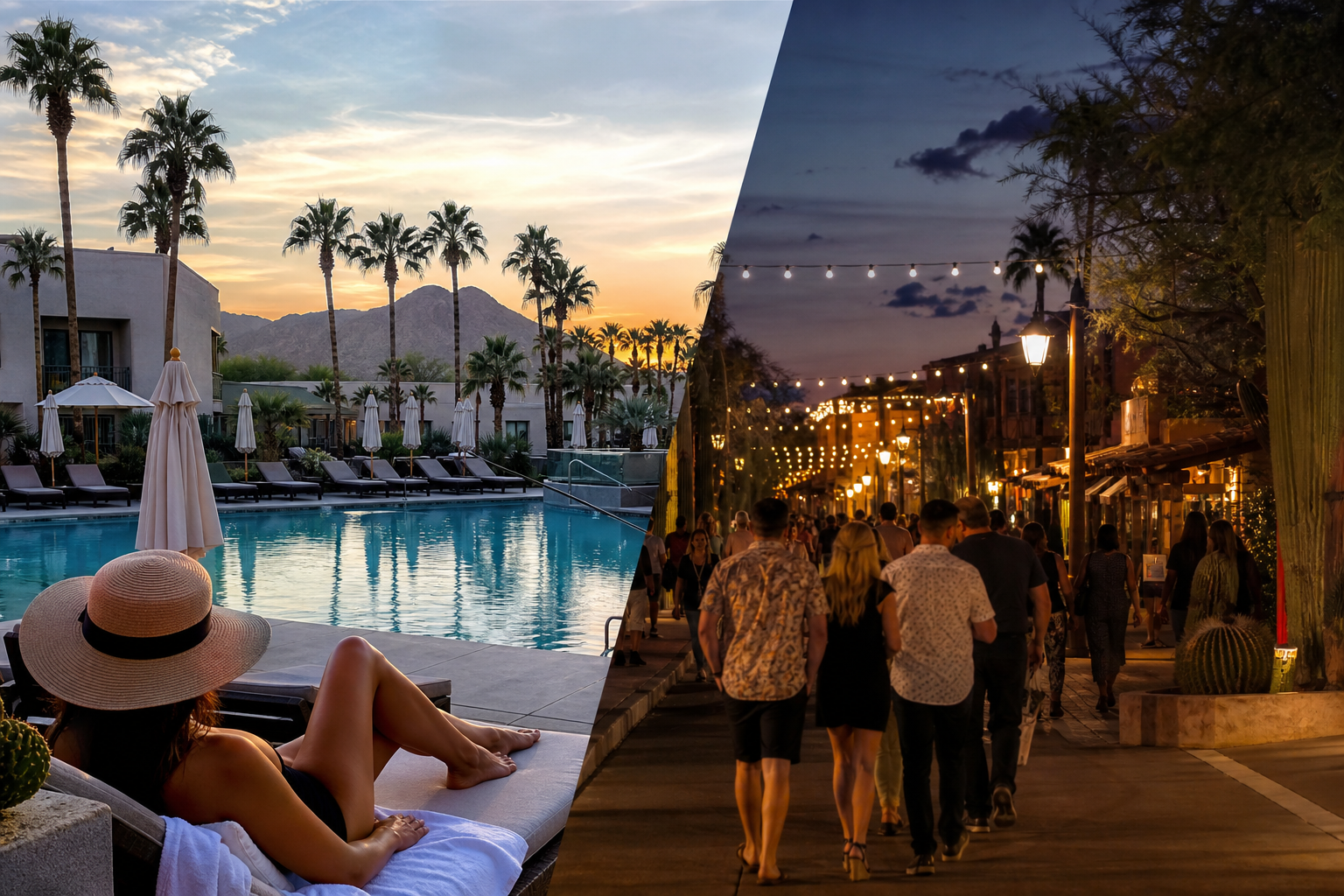 Photoreal editorial image for Should Your Scottsdale Trip Stay Resort-First or Old-Town-First?, inspired by Scottsdale