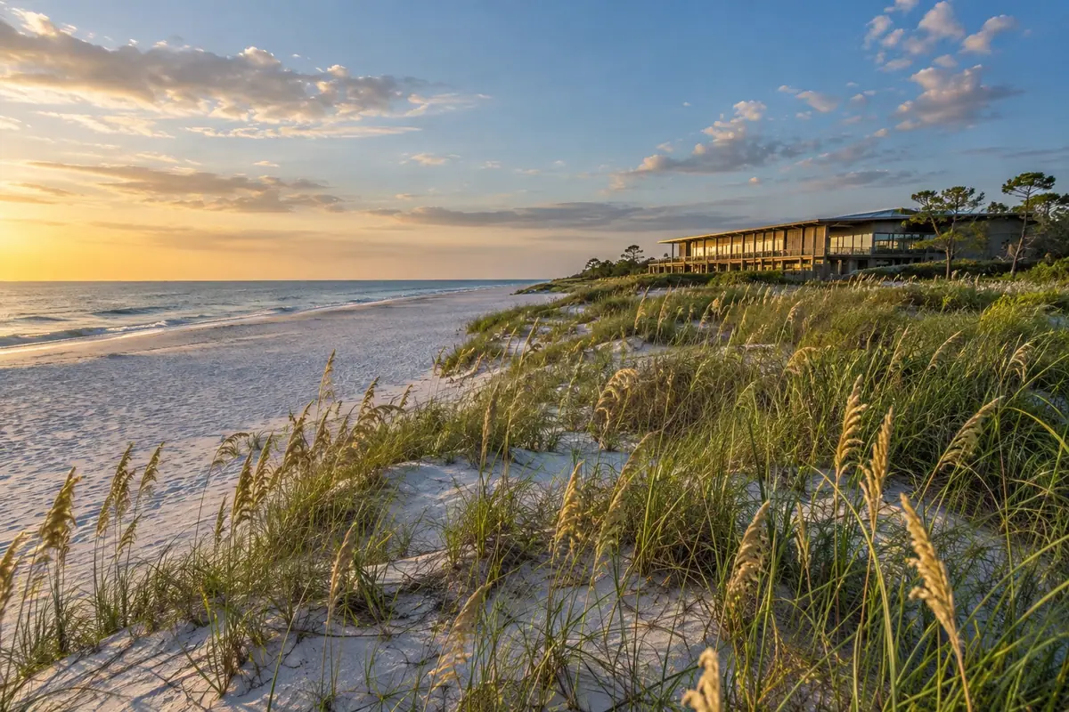 Photoreal travel-editorial view for Where to Stay in Gulf Shores: Gulf Place, Gulf State Park, Orange Beach, or Fort Morgan?