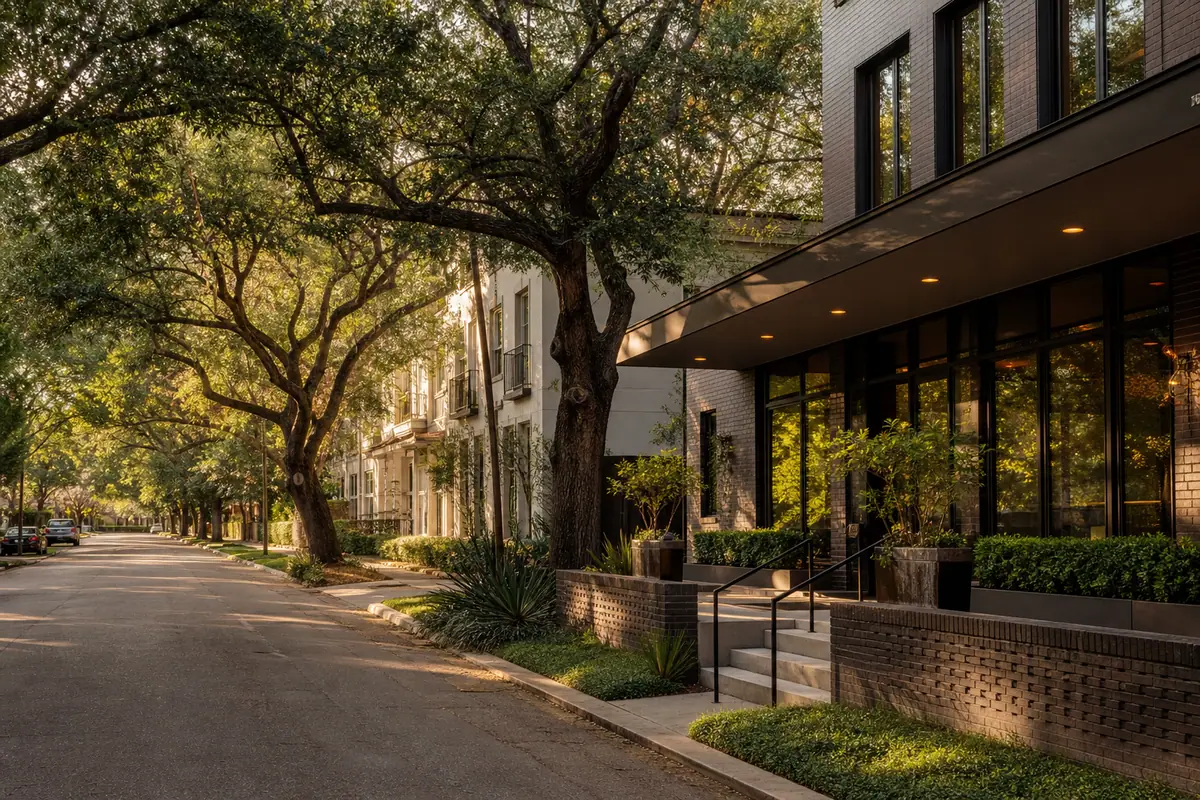 Photoreal editorial image for Where to Stay in Houston: Downtown, Montrose, or Uptown?, inspired by Dallas
