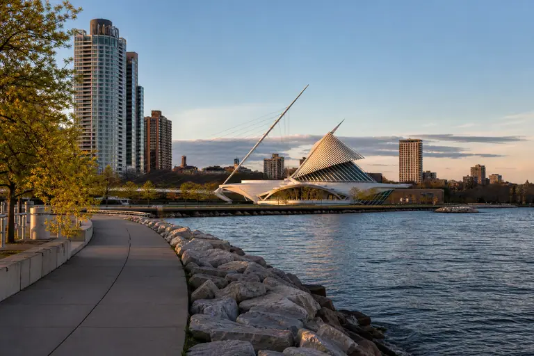 Photoreal Historic Third Ward warehouses and riverwalk in Milwaukee
