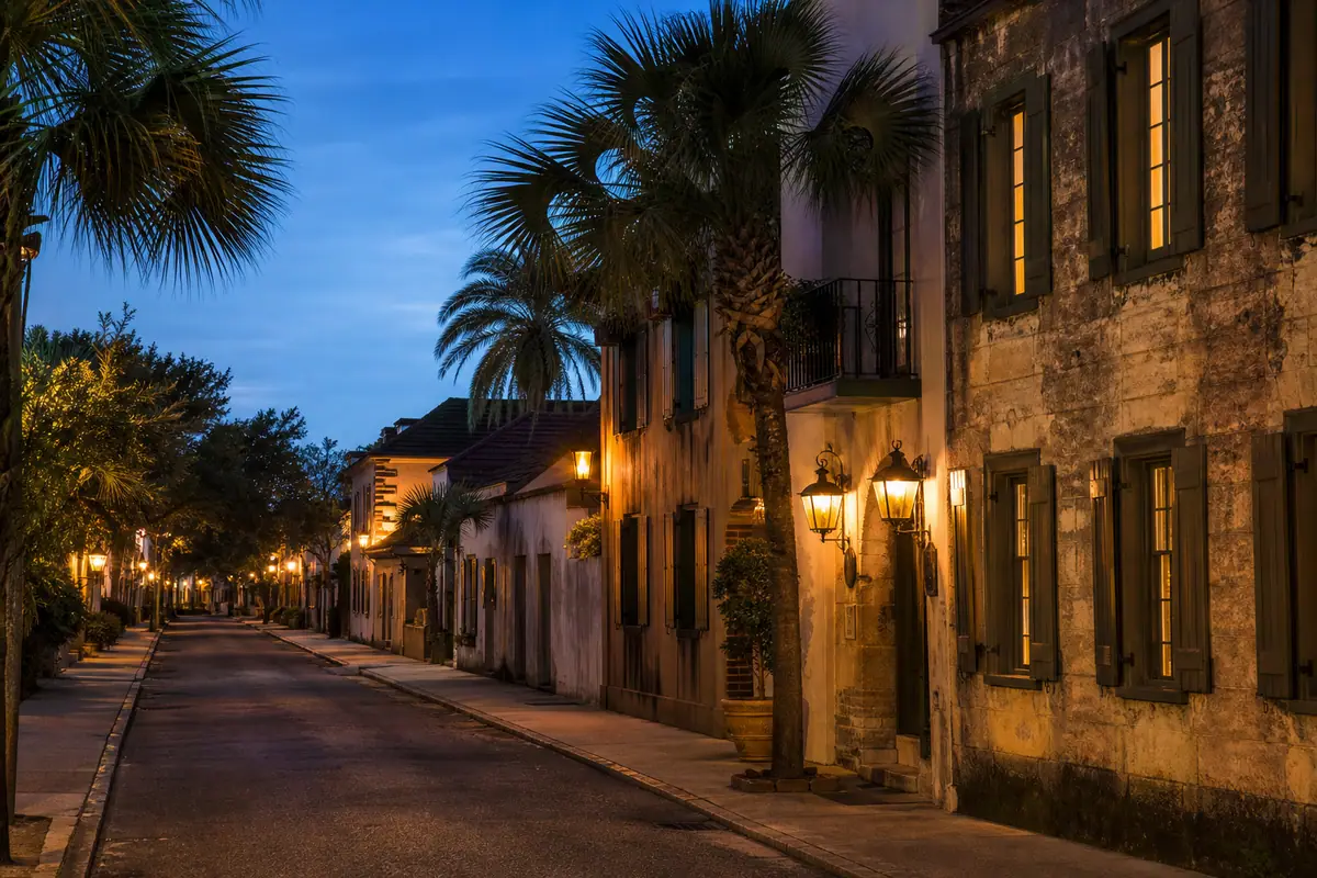 St. Augustine historic district hotel street at blue hour