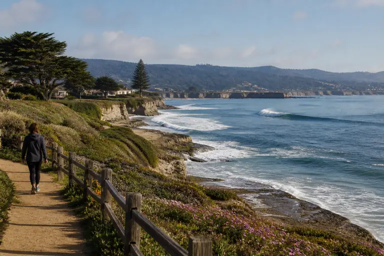 Photoreal Santa Cruz view of West Cliff, surf, and Monterey Bay