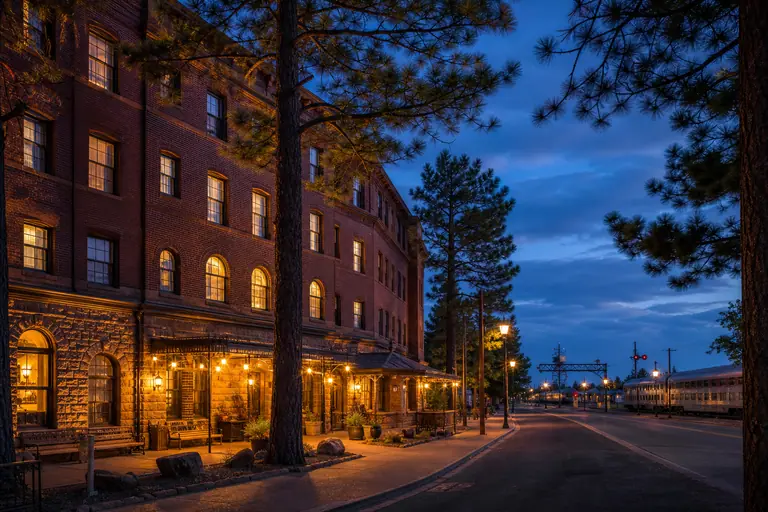 Photoreal travel-editorial Flagstaff scene for Where to Stay in Flagstaff: Downtown, NAU, or the Pines?