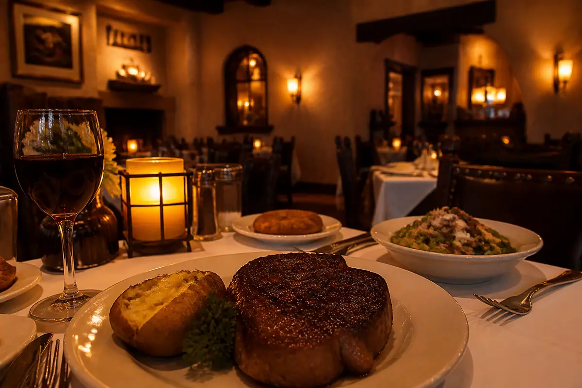 Photoreal travel-editorial view of Antiquity Restaurant in Albuquerque, New Mexico