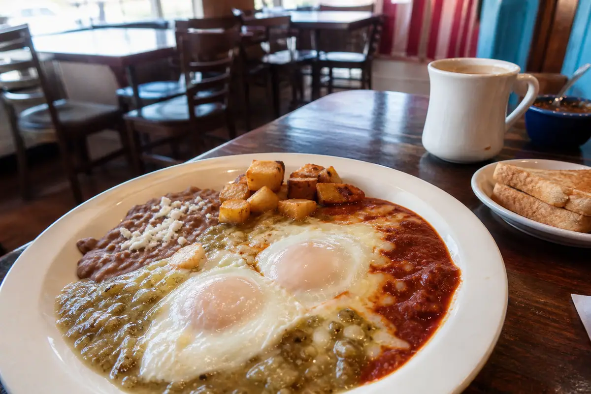 Photoreal travel-editorial view of Barelas Coffee House in Albuquerque, New Mexico