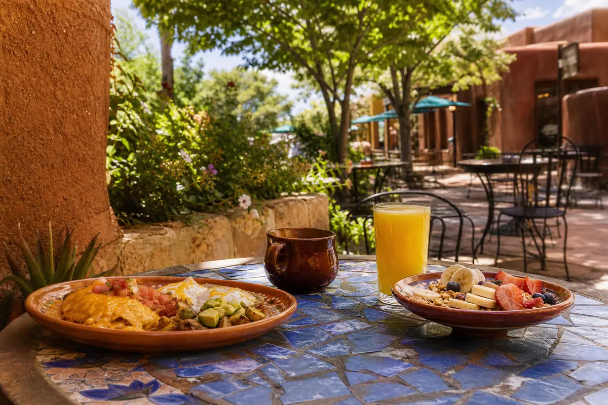 Photoreal travel-editorial view of Slate Street Cafe in Albuquerque, New Mexico