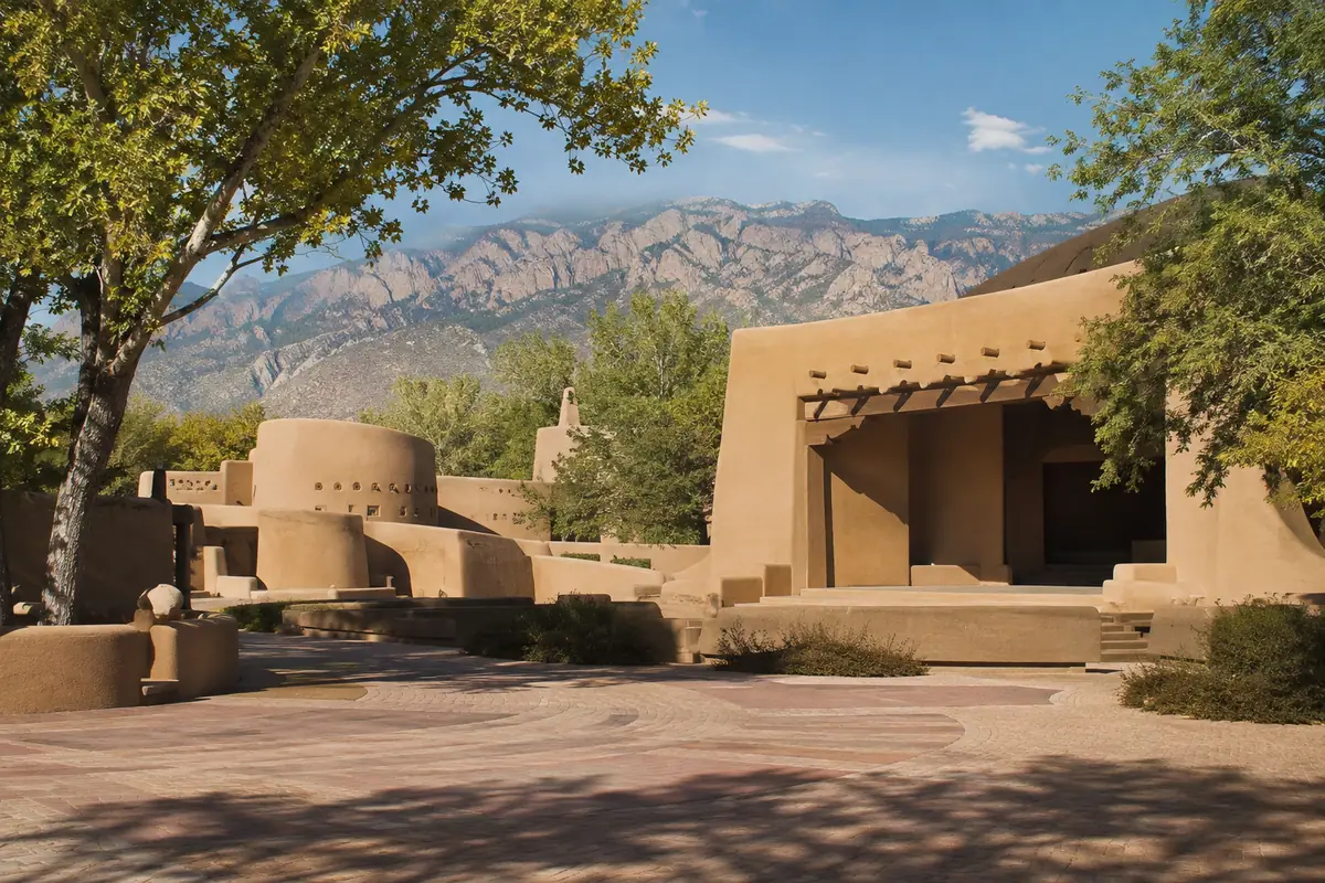 Photoreal adobe-inspired architecture at Albuquerque’s National Hispanic Cultural Center