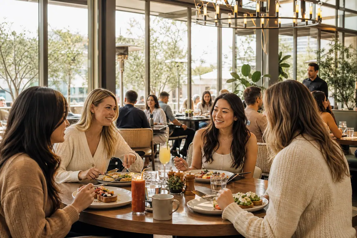 Photoreal Great Maple Modern American Eatery dining scene representing Anaheim restaurant atmosphere