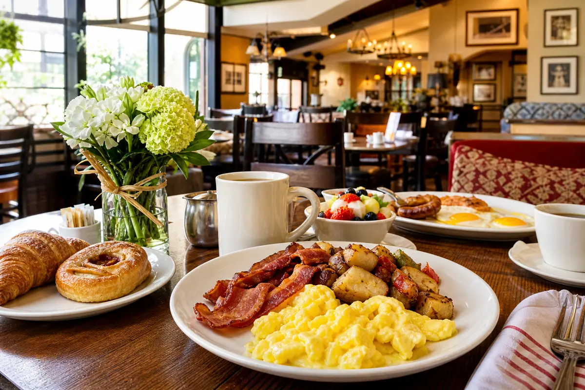 Photoreal Mimi's Cafe dining scene representing Anaheim restaurant atmosphere