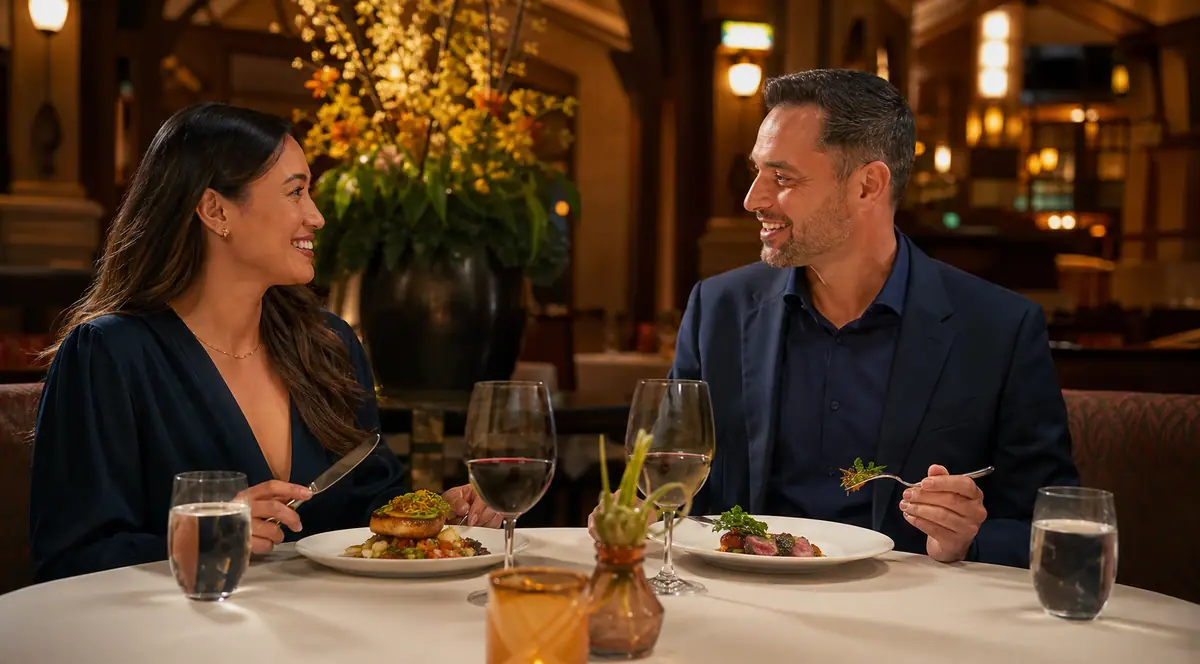 Photoreal Napa Rose dining scene representing Anaheim restaurant atmosphere