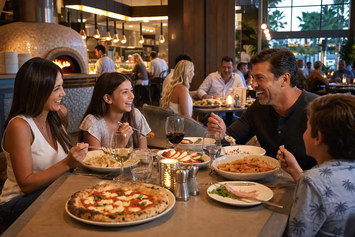Photoreal Naples Ristorante e Bar dining scene representing Anaheim restaurant atmosphere