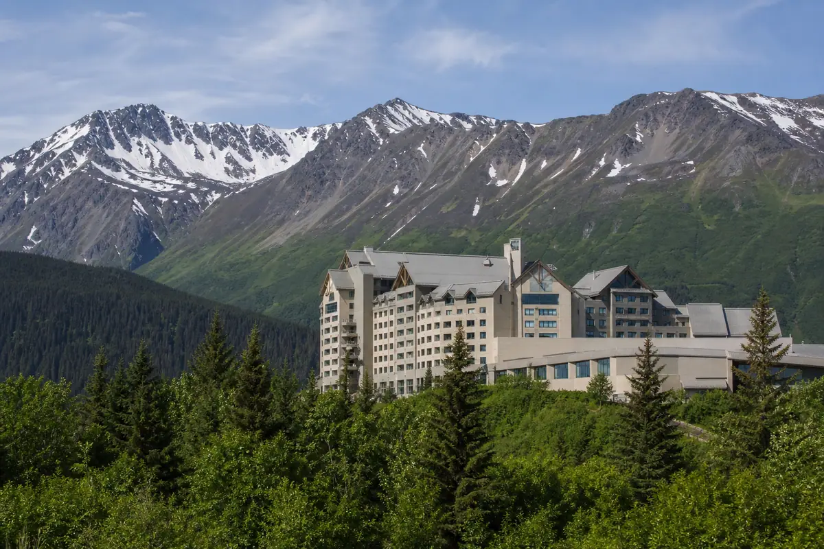 Photoreal travel-editorial view of Alyeska Resort in Anchorage, Alaska