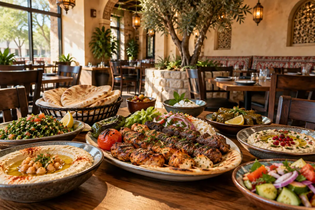 Photoreal travel-editorial view of Prince Lebanese Grill in Arlington, Texas