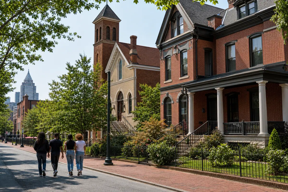Photoreal Martin Luther King Jr. National Historical Park streetscape in Atlanta daylight