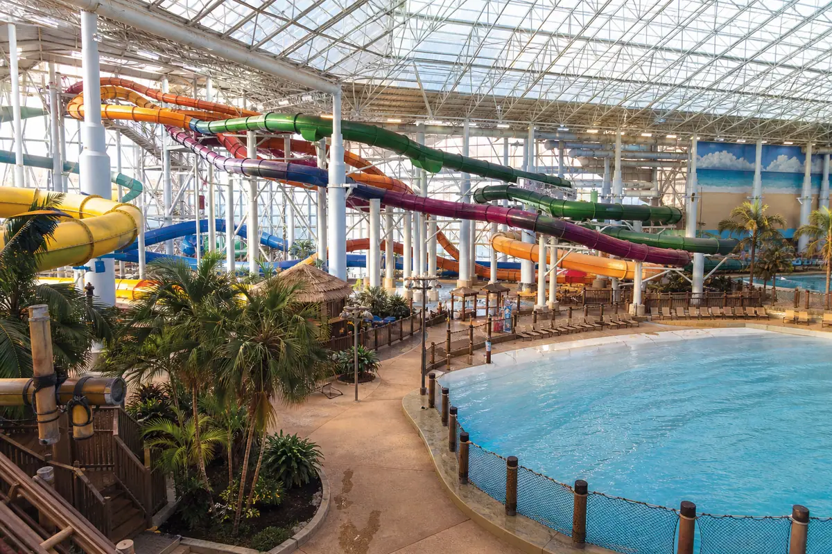 Photoreal travel-editorial view of ISLAND Waterpark at Showboat in Atlantic City