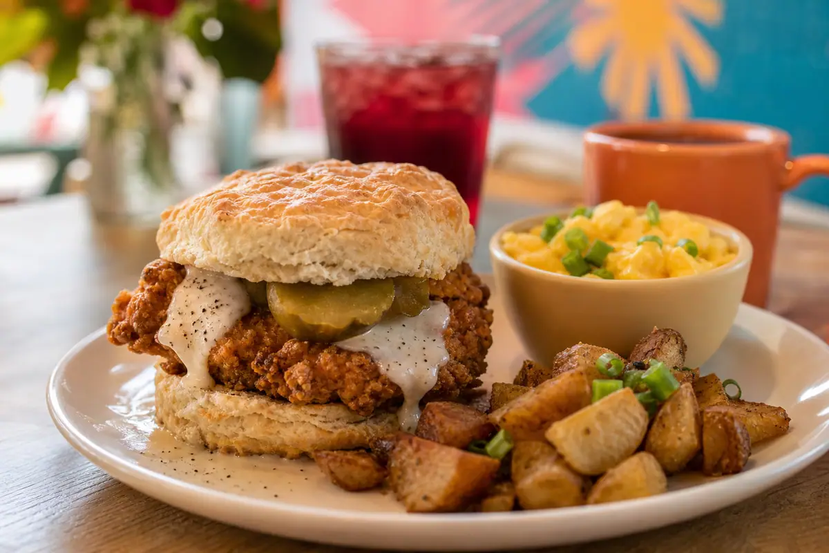 Photoreal dining or food scene representing Bird Bird Biscuit in Austin