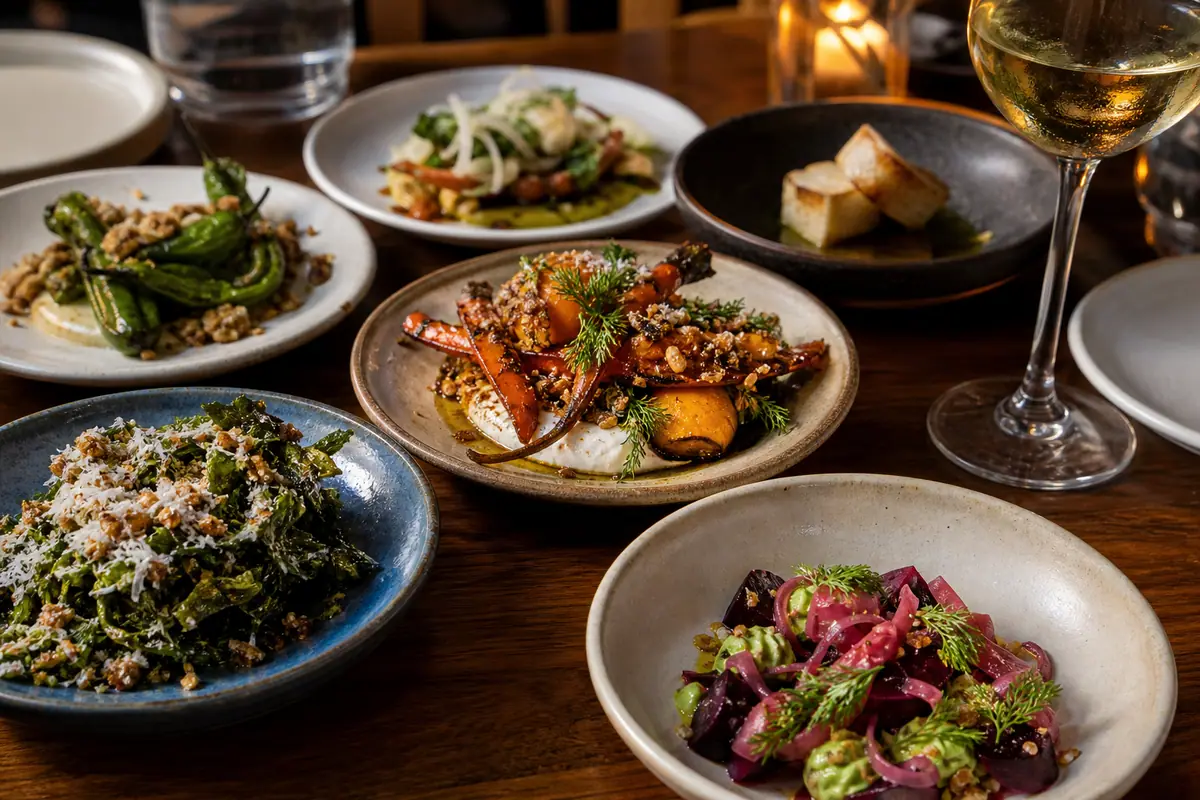Photoreal dining or food scene representing Odd Duck in Austin