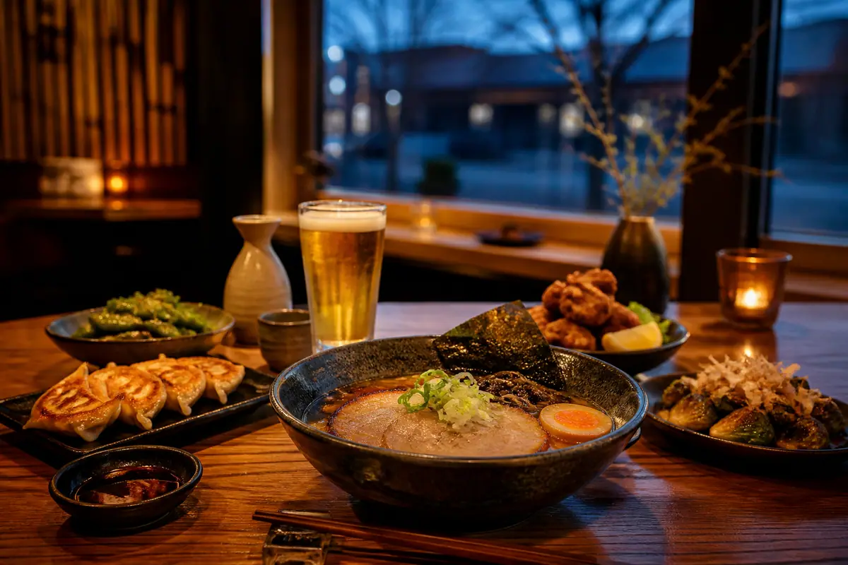 Photoreal editorial view of Kanji Ramen Noodle & Izakaya in Bend, Oregon