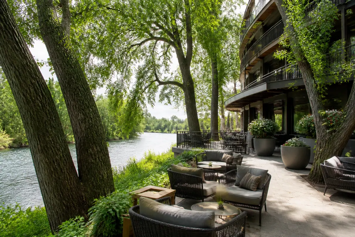 Photoreal editorial view of The Riverside Hotel in Boise