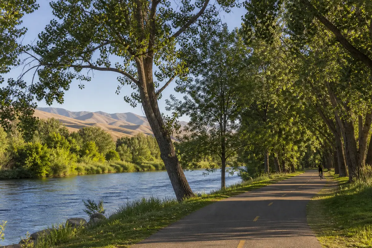 Photoreal editorial view of Boise River Greenbelt in Boise