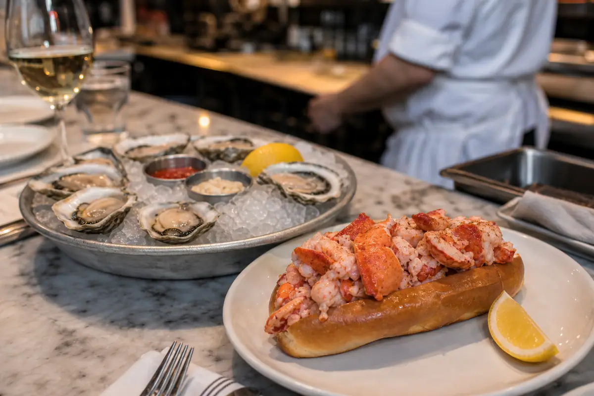 Photoreal dining or food scene representing Neptune Oyster in Boston