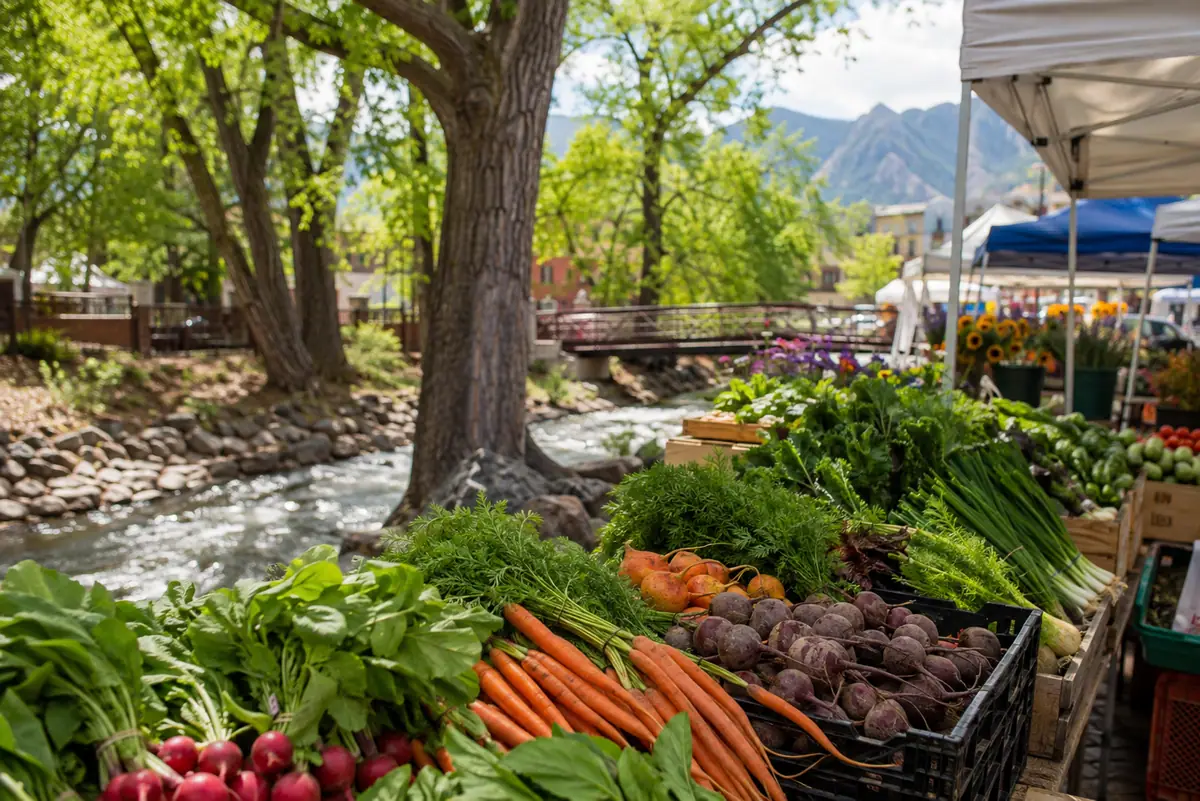 Travel-editorial view of Boulder Farmers Market in Boulder, Colorado