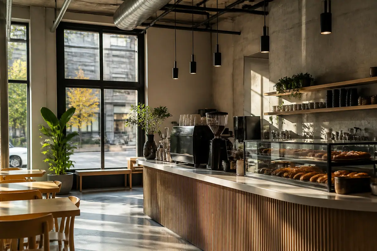 Photoreal dining scene at Public Espresso + Coffee in Buffalo