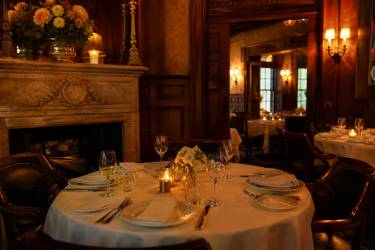 Photoreal dining scene at The Left Bank in Buffalo