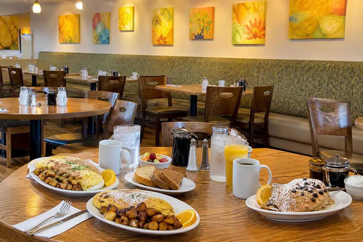 Photoreal dining scene at The Poked Yolk in Buffalo