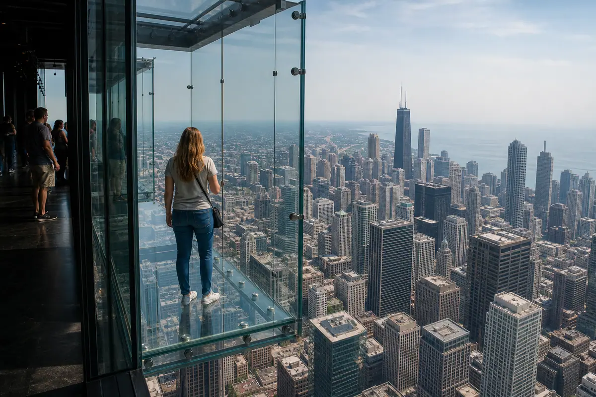 Photoreal Skydeck Chicago glass ledge skyline view