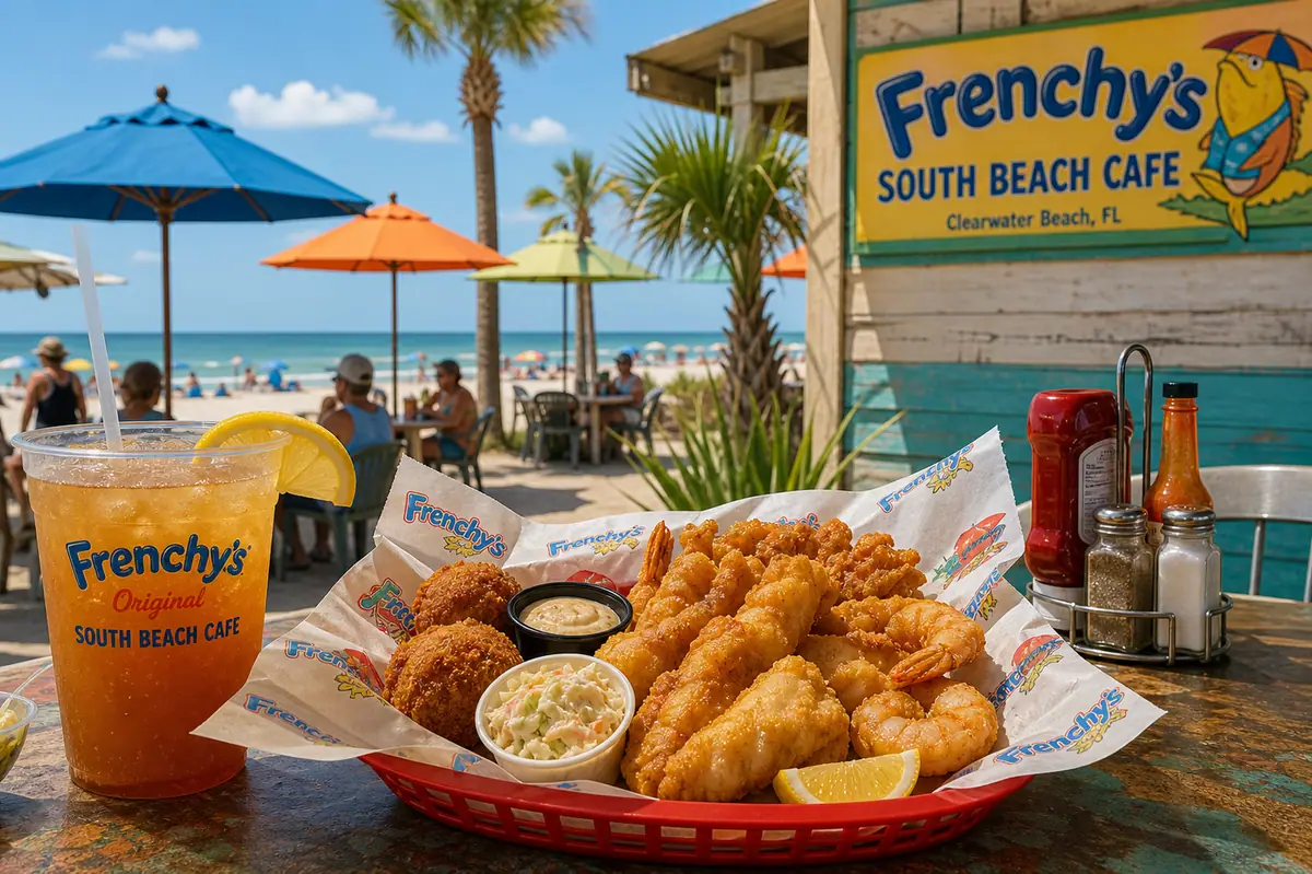 Photoreal beach cafe seafood scene representing Frenchy's South Beach Cafe in Clearwater