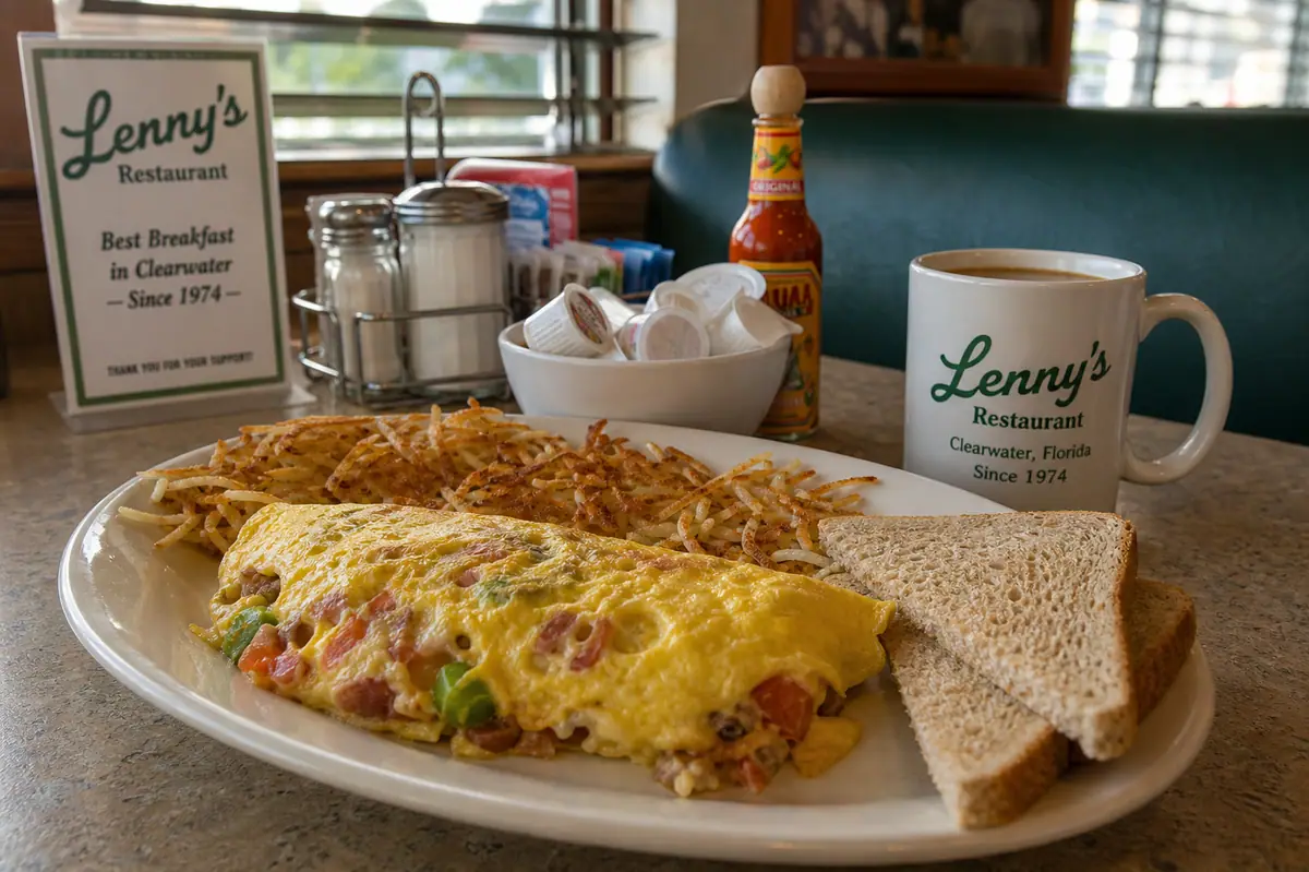 Photoreal breakfast diner plate representing Lenny's Restaurant in Clearwater