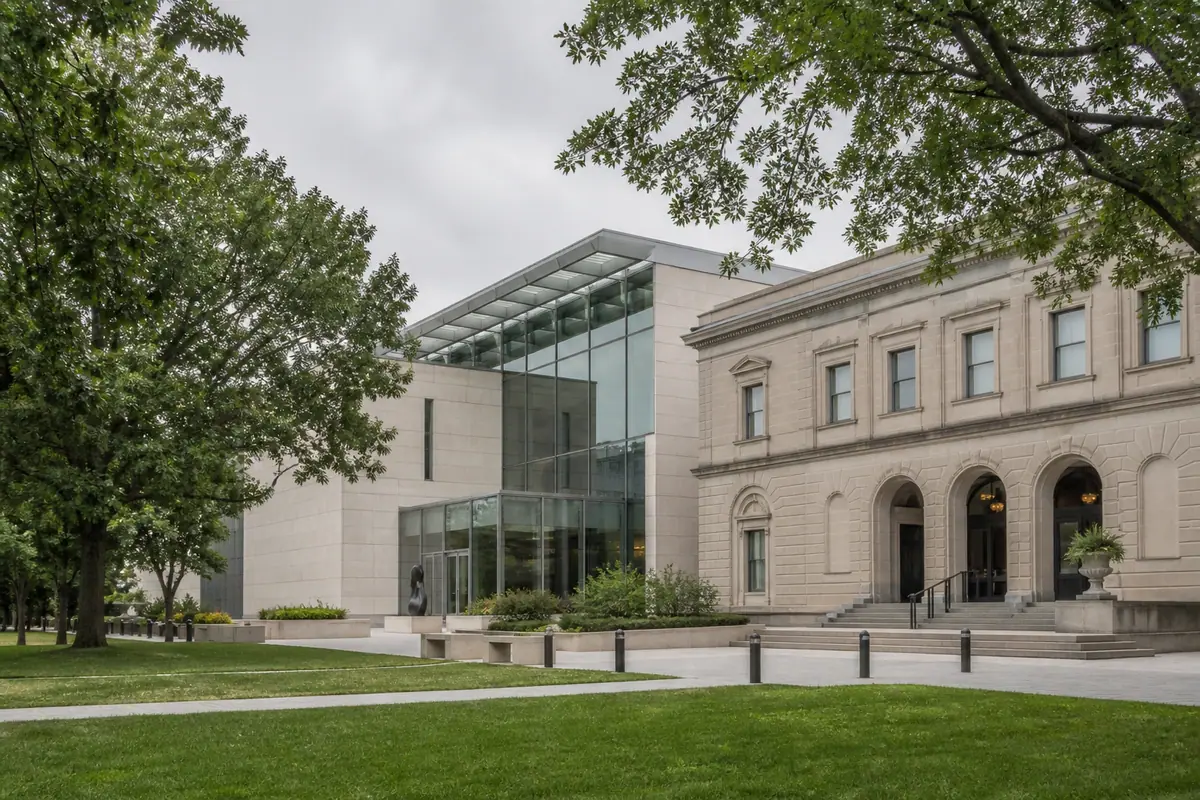 Photorealistic travel-editorial view of Columbus Museum of Art in Columbus, Ohio