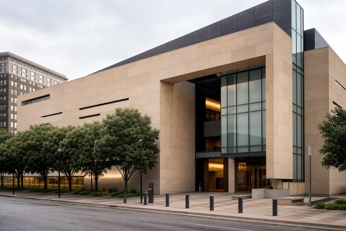 Photoreal exterior of Dallas Holocaust and Human Rights Museum