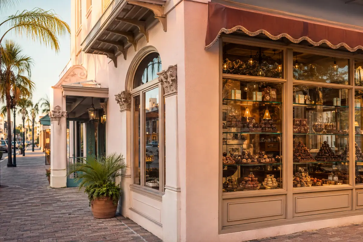 Photoreal historic chocolate shop at Angell & Phelps in Daytona Beach