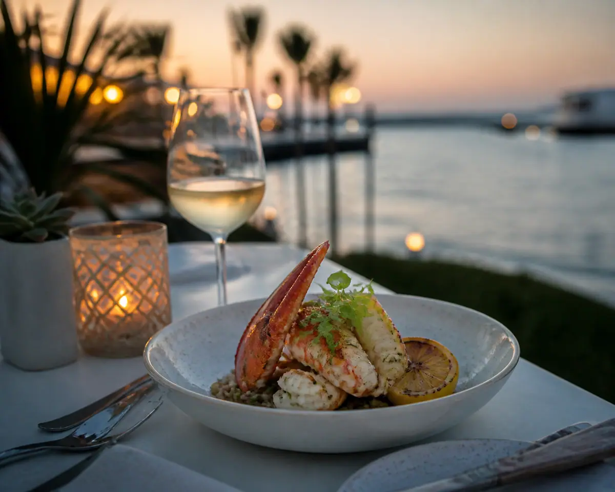Photoreal travel-editorial view of Camille’s at Crystal Beach in Destin, Florida