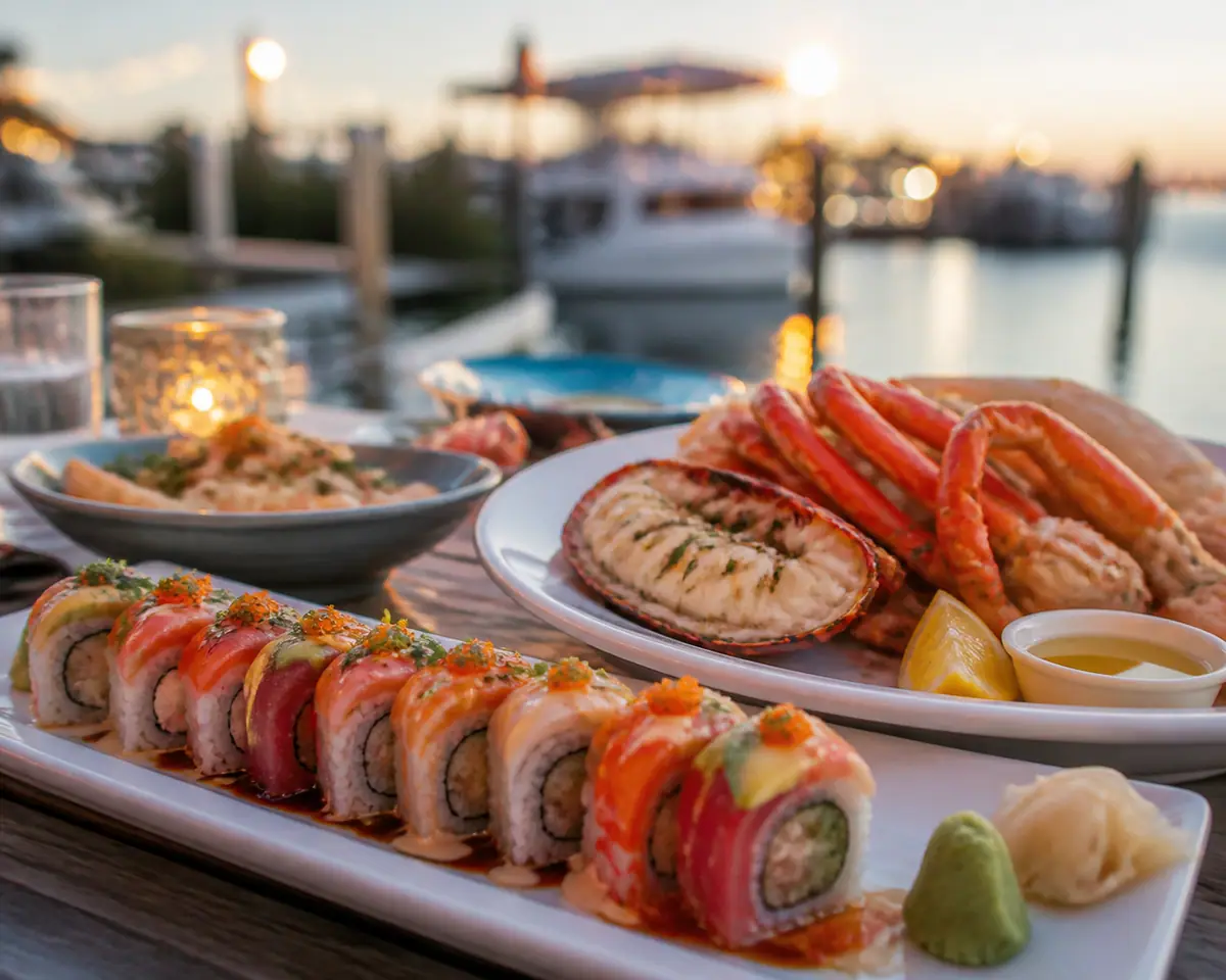 Photoreal travel-editorial view of Harbor Docks in Destin, Florida