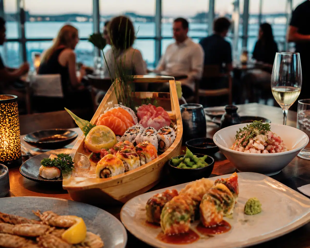 Photoreal travel-editorial view of Jackacuda’s Seafood and Sushi in Destin, Florida