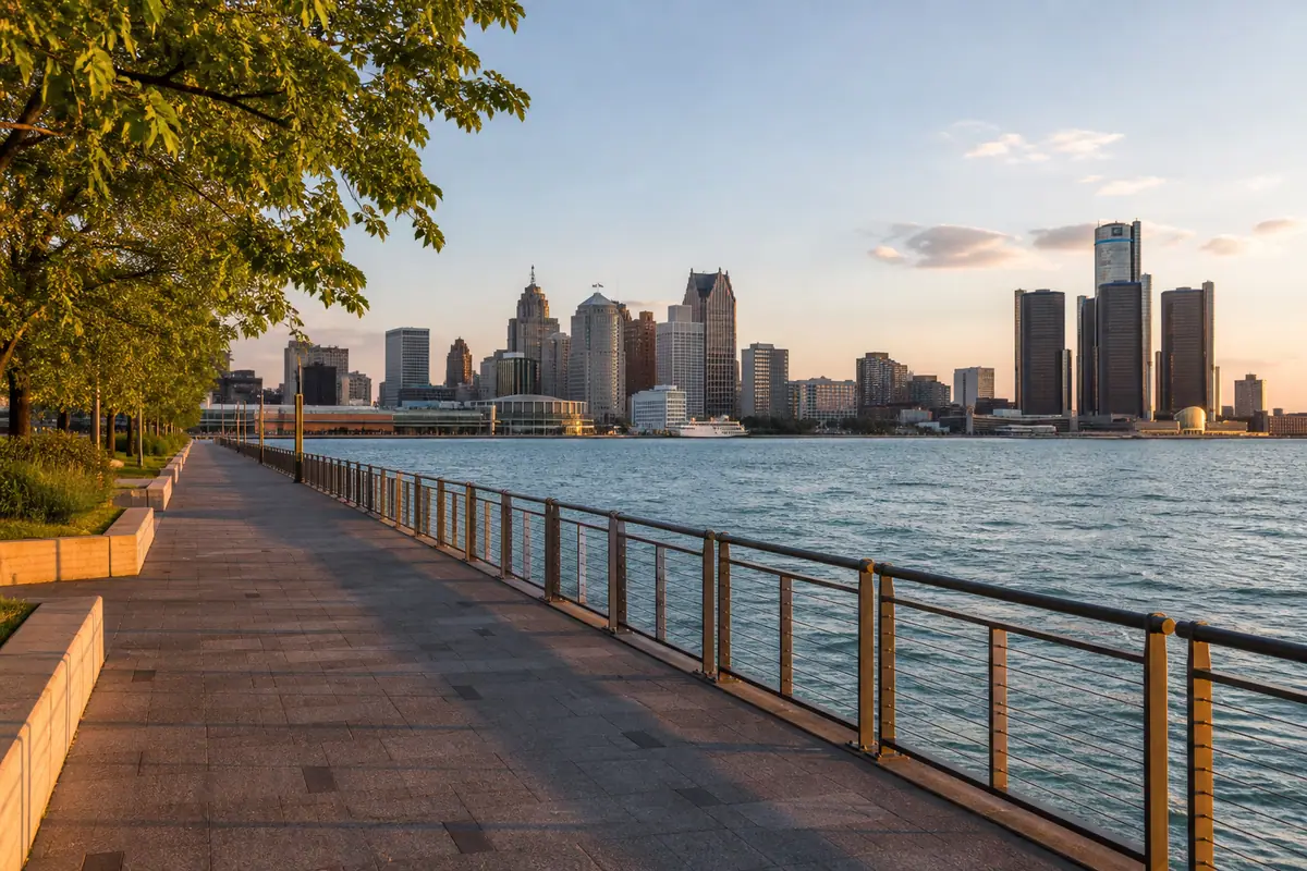 Photorealistic view of Detroit RiverWalk in Detroit