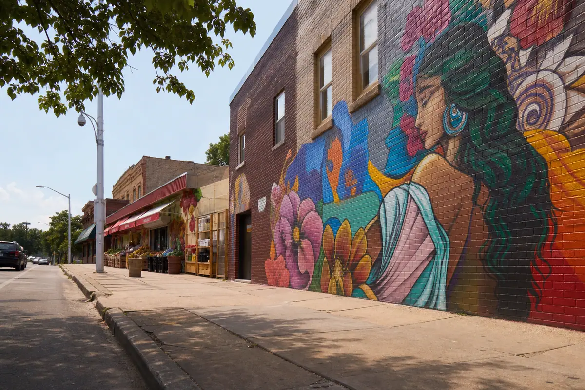 Photorealistic view of Mexicantown Food and Mural Walk in Detroit