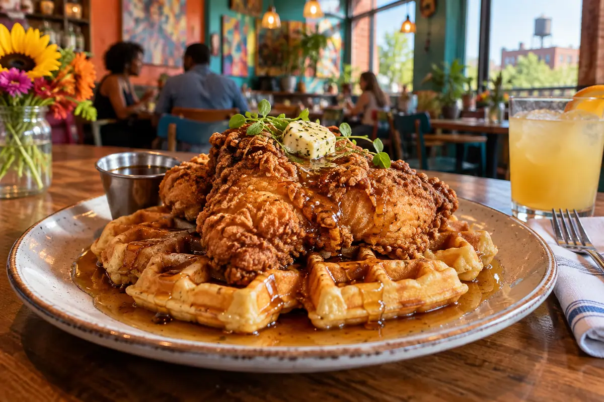 Photorealistic travel-editorial view of Mothers and Sons Trattoria in Durham, North Carolina