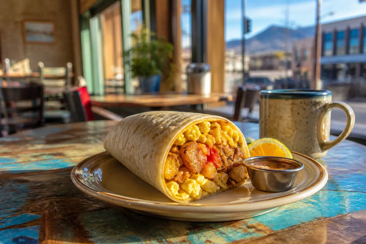 Photoreal dining scene representing MartAnne's Burrito Palace in Flagstaff, Arizona