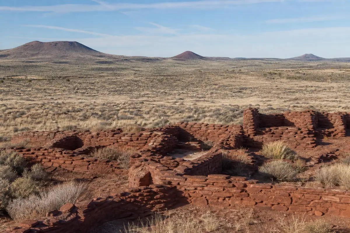 Photoreal travel-editorial view of Wupatki National Monument in Flagstaff, Arizona