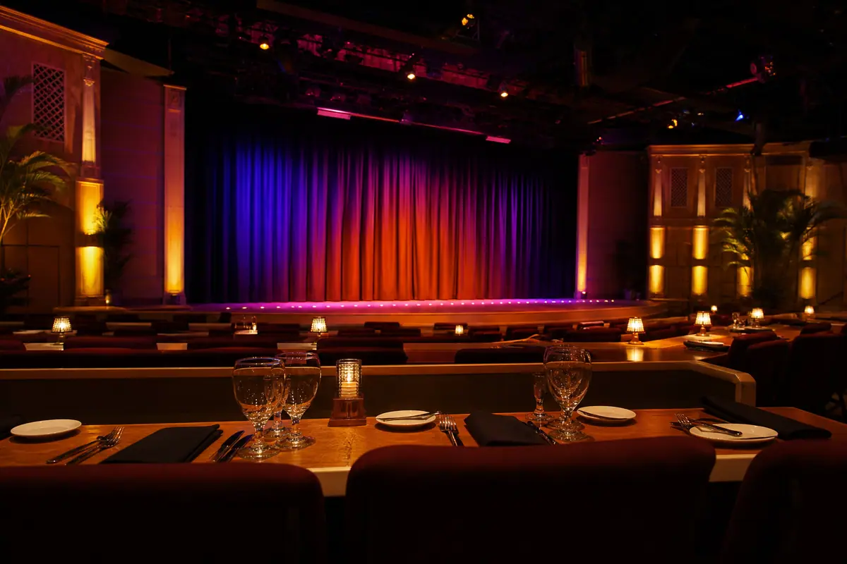 Photoreal travel-editorial view of Broadway Palm Dinner Theatre in Fort Myers, Florida