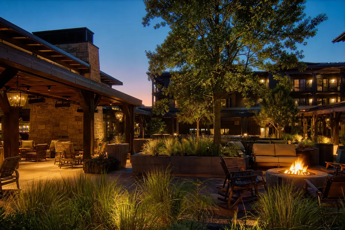 Photoreal editorial view of Hotel Drover in Fort Worth, Texas