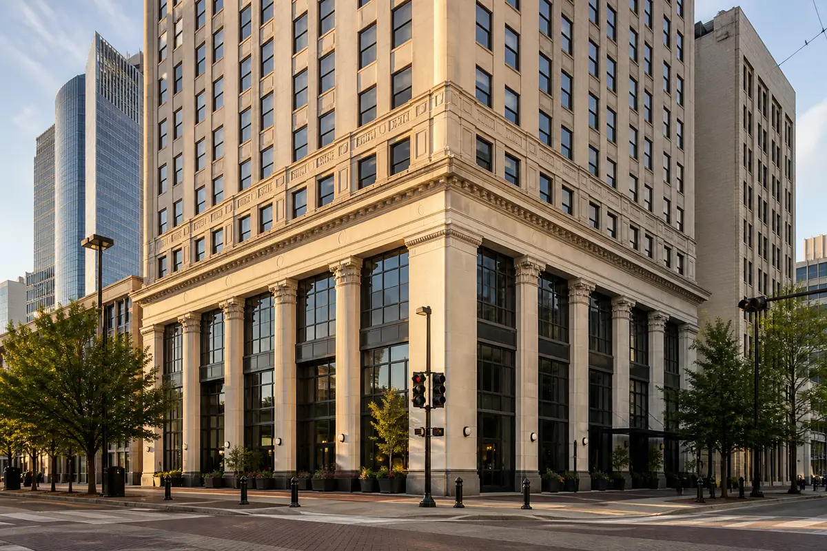 Photoreal editorial view of Kimpton Harper Hotel in Fort Worth, Texas